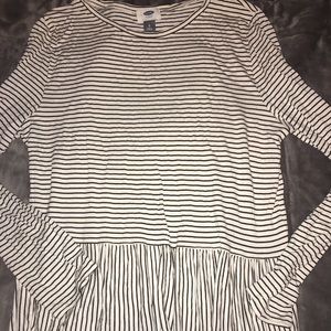 Long sleeve black white striped peplum tee